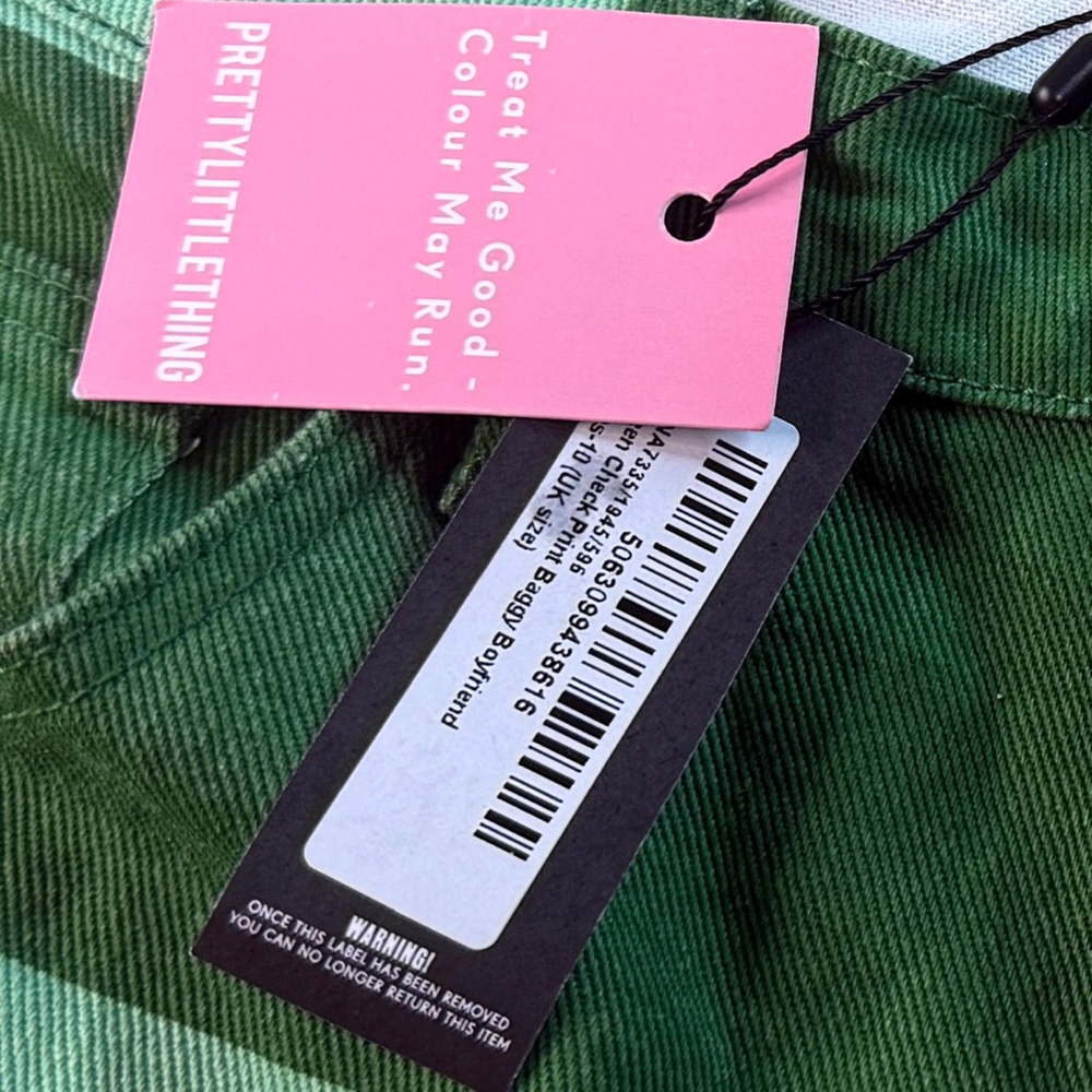 PrettyLittleThing Green and Mint Checkered Baggy boyfriend Pants new with tag - Picture 9 of 9